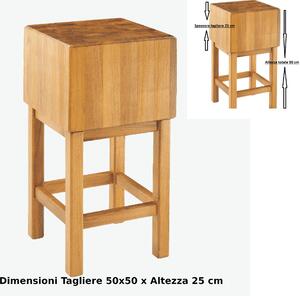 Ceppo in Legno massello con piedistallo 50x50x25xh 90 cm peso 47 kg in legno di Acacia stagionato con lavorazione dentatura maschio Femmina