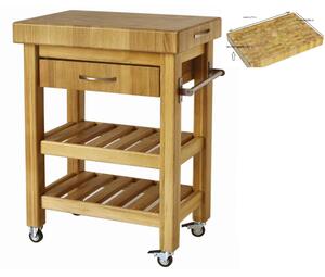 Carrello da cucina in legno massello con cassetto 70x40xh85 cm con tagliere in legno di Acacia stagionato con lavorazione dentatura maschio Femmina