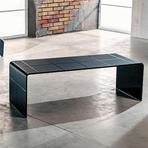 Tavolinetto da Salotto in Vetro curvato Scacco Matto Big 129x40xh33 cm spessore 10 mm Nero