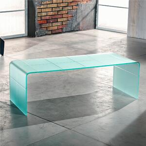 Tavolinetto da Salotto Satinato in Vetro curvato Scacco Matto Big 129x40xh33 cm spessore 10 mm trasparente