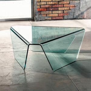Tavolinetto da Caffe in Vetro curvato CORSARO FORMA TRIANGOLARE 90x80xh33 cm spessore 10 mm trasparente