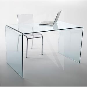Tavolo Scrivania in vetro curvato 160x90xh74 cm spessore 12 mm trasparente made In italy