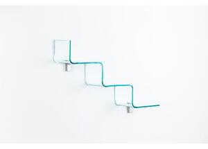 Mensola sagomata in vetro Curvato A 3 gradini STEP trasparente da 8 mm Dimensioni 85x20,5xh 11 cm completa di supporti in alluminio reggi mensola inclusi