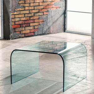 Tavolinetto da Salotto in Vetro curvato PONTE Quadrato da 90 cm, 90x90xh38 cm spessore 10 mm trasparente