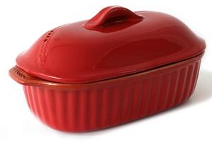 Cuocipollo in Terracotta con coperchio 35x24xh 14 cm utilizzabile solo in forno Colore Amaranto