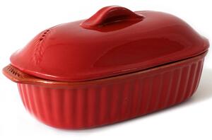Cuocipollo in Terracotta con coperchio 40x28xh 15 cm utilizzabile solo in forno Colore Amaranto