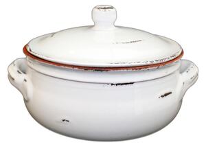 Tegame in Terracotta con coperchio �27 cm decoro Vecchi smalti Bianco vintage Adatti per cucinare su : Fiamma, Piastra elettrica , Forno , Microonde