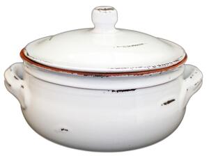 Tegame in Terracotta con coperchio �30 cm decoro vecchi smalti bianco vintage Adatti per cucinare su : Fiamma, Piastra elettrica , Forno , Microonde