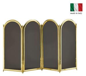 Parascintille per camino 4 ante in Ottone 100xh40 cm lavorazione artigianale in ottone pieno stile classico, rete NERA