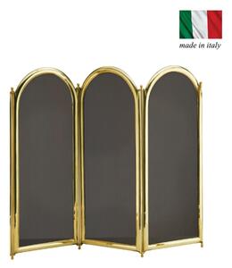 Parascintille per camino 3 ante in Ottone 75xh40 cm lavorazione artigianale in ottone pieno stile classico, rete NERA