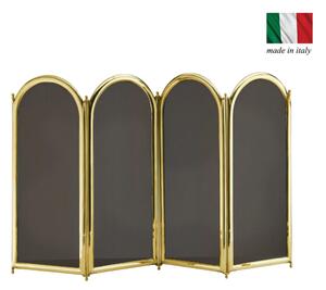 Parascintille per camino 4 ante in Ottone 100xh45 cm lavorazione artigianale in ottone pieno stile classico, rete nera