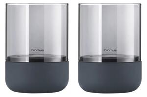 Set di 2 candelieri in vetro grigio con base in cemento Calma - Blomus