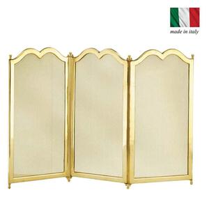 Parascintille per camino 3 ante in Ottone 75xh40 cm lavorazione artigianale in ottone pieno stile classico, rete ottone