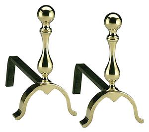 Alari per camino, coppia in ferro battuto e Ottone 40x h47 cm lavorazione artigianale in ottone pieno stile classico