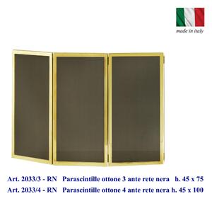 Parascintille per camino 3 ante in Ottone 75xh45 cm lavorazione artigianale in ottone pieno stile classico, rete nera