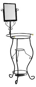 Porta catino in ferro Battuto con Specchio Altezza 113-86 cm -in ferro battuto con tre piedi e invaso per la brocca pomellini in ottone lucido