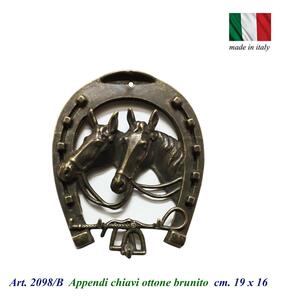 Appendichiavi , Porta chiavi da muro Cavallo , 4 posti dimensioni 16x h19 cm, peso 0,900 kg ottone brunito