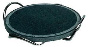 Pietra Ollare Bistecchiera telaio cromato in Ferro Diametro 28 cm Spessore pietra ollare 2 cm piedi pieghevoli ideale per cotture alla piastra, bistecche, selvaggina