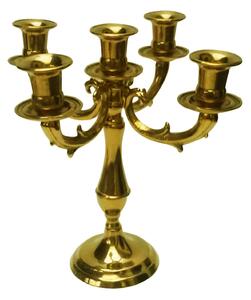 Candelabro in Ottone massiccio Liscio 5 fiamme dimensioni 26xh 26 cm - Peso 2,00 kg uno colore ottone dorato