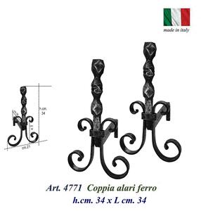 Coppia alari in ferro battuto Forgiati per camino con palla 34xh34 cm lavorazione artigianale in ferro battuto colore nero
