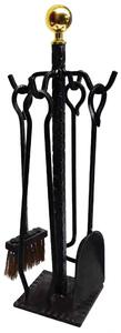 Gruppo per camino in Ferro battuto base quadrata 28xh58 cm - Peso 2,9 kg 5 pezzi Pomo Ottone lavorazione artigianale in stile classico made In Italy 100x100