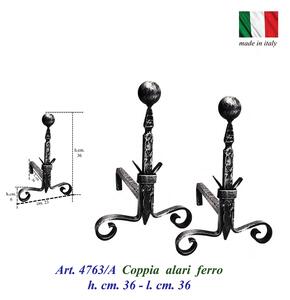 Coppia alari in ferro battuto per camino con palla 36xh36 cm lavorazione artigianale in ferro battuto colore nero