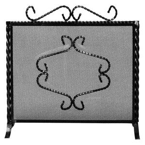 Parascintille per camino in ferro battuto forgiato a mano 64xh50 cm - anta unica con cerniera lavorazione artigianale stile classico, rete nera
