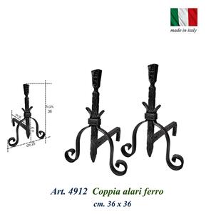Coppia alari in ferro battuto per camino 36xh36 cm lavorazione artigianale in ferro battuto colore nero