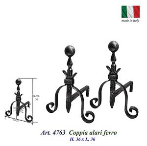Coppia alari in ferro battuto per camino con palla 36xh36 cm lavorazione artigianale in ferro battuto colore nero