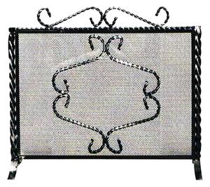 Parascintille per camino in ferro battuto forgiatoe 64xh50 cm lavorazione artigianale stile classico, rete nera