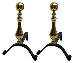 Alari per camino, coppia in ferro in Ottone Dimensioni 31x h28 cm lavorazione artigianale in ottone pieno stile moderno made in Italy