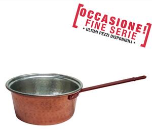 Tegame a un manico in rame martellato � 25xh12 cm manico tinto rame bullonato con 4 bulloni realizzata in rame interno stagnato a mano