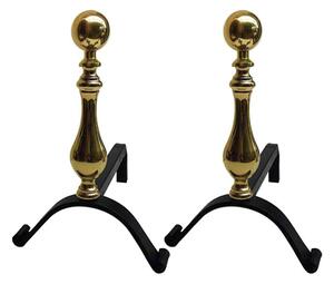 Alari per camino, coppia in ferro battuto e Ottone 31xh34 cm lavorazione artigianale in ottone pieno stile classico