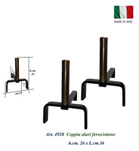 Alari per camino Moderni, coppia in ferro battuto e Ottone Dimensione 36x h 26 cm lavorazione artigianale in ottone pieno stile Moderno