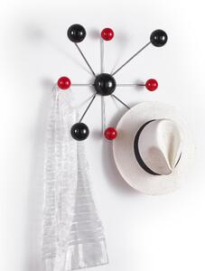 Appendino attaccapanni 8 pomelli Globo 51x51xh15 cm in struttura laccata bianco pomelli rosso nero