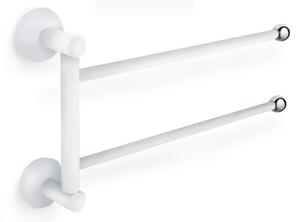 Porta asciugamano doppio da BAGNO ZACINTO 32x6xh20 cm in ottone bagno galvanico di oltre 22 micron inalterabile nel tempo bianco pomelli cromo