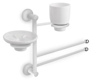 Asta attrezzata Lavabo ZACINTO 44x14xh60 cm -Peso 2,7 kg Porta sapone + Portabicchiere in ceramica + porta asciugamani tutti i braccetti che lo compongono ruotabile a 360 gradi snodabile a destra o sinistra