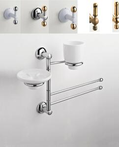 Asta attrezzata Lavabo ZACINTO 44x14xh60 cm Porta sapone + Portabicchiere in ceramica + porta asciugamani tutti i braccetti che lo compongono ruotabile a 360 gradi snodabile a destra o sinistra
