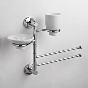 Asta attrezzata per lavabo portasapone, portabicchiere e asciugamani IDRA 44x16xh30 cm finitura inox lucido