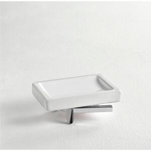 Porta Sapone da appoggio CIPRO 12x8xh5 cm finitura cromo lucido e contenitore in ceramica fissaggio a vite e stop