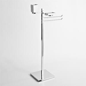 Piantana Lavabo quadrata, portasapone pi� bicchiere base quadrata CIPRO 44x24xh96 cm Tubo ottone quadrato mm. 20x20 in ottone finitura inox lucido made in Italy garanzia 10 anni