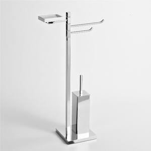Piantana WC/Bidet quadrata, con porta scopino in metallo e portasapone CIPRO 39x19xh78 cm Tubo ottone quadrato mm. 20x20 in ottone finitura inox lucido made in Italy garanzia 10 anni