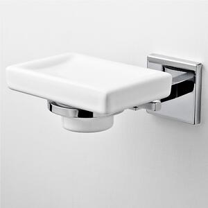 Porta sapone singolo Fissaggio Stop e Viti, in Ceramica Plano 12,5x12,5xh6,5 cm cromo lucido e ceramica bagno galvanico di oltre 22 micron inalterabile nel tempo