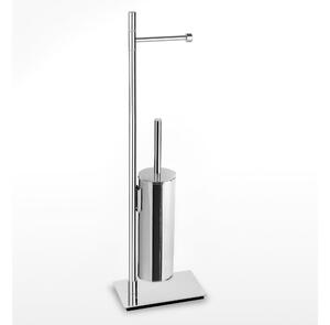 Piantana WC con Porta Rotolo pi� Porta scopino Linea Basic Design Moderno dimensioni 16x12xh66 cm - bracci lunghezza 28 cm cromo lucido Garanzia i0 anni contro la ruggine