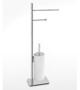 Piantana WC Bidet con Porta carta e porta scopino in Ceramica Linea BASIC Design Moderno dimensioni 39x12x74,5 cm - cromo lucido Garanzia i0 anni contro la ruggine