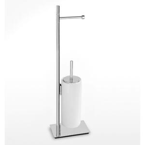 Piantana WC con Porta Rotolo pi� Porta scopino in Ceramica Linea Basic Design Moderno dimensioni 16x12xh66 cm - bracci lunghezza 28 cm cromo lucido Garanzia i0 anni contro la ruggine