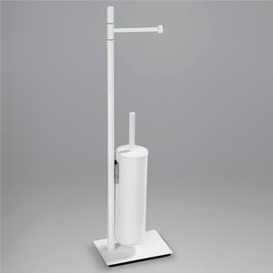 Piantana WC con Porta Rotolo pi� Porta scopino Linea Basic Design Moderno dimensioni 16x12xh66 cm - bracci lunghezza 28 cm Bianco Opaco Garanzia i0 anni contro la ruggine