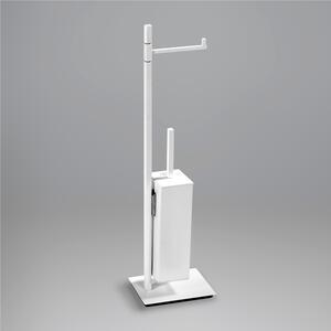 Piantana WC con Porta Rotolo pi� Porta scopino Linea Living Design Moderno dimensioni 33x15xh88 cm - bracci lunghezza 28 cm Bianco Garanzia i0 anni contro la ruggine