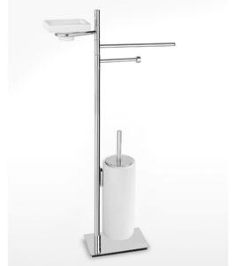 Piantana WC Bidet con Porta scopino e Portasapone in ceramica Linea Living Basic Moderno dimensioni 39x12x74,5 cm - cromo lucido Garanzia i0 anni contro la ruggine
