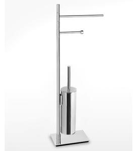 Piantana WC Bidet con Porta carta e porta scopino Linea BASIC Design Moderno dimensioni 39x12x74,5 cm - cromo lucido Garanzia i0 anni contro la ruggine
